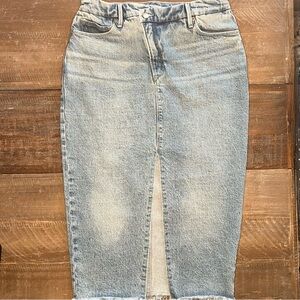 Good American High Rise Denim Midi Skirt Split Front Size 8/29 Sexy